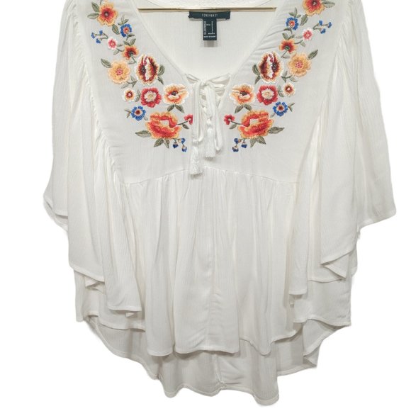 Forever 21 Floral Embroidered Peasant Top - Size Small - Picture 8 of 16